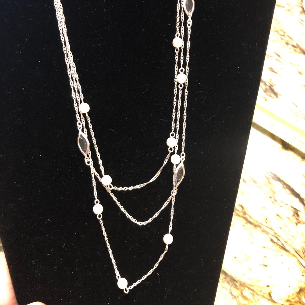 Avon Multi Strand Pearl and Clear Bead Necklace